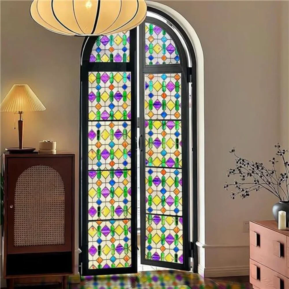 Window Privacy Film Stained Glass Peel and Stick, Rainbow, 16.9 x 39.4 inch